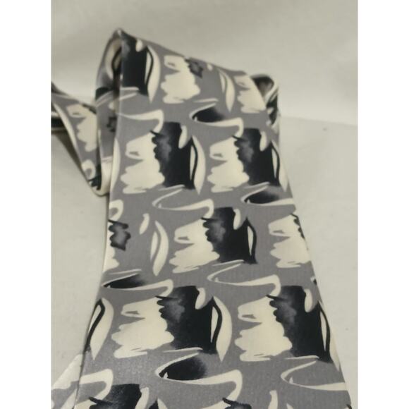 Diamante Couture Collection 100% Silk Handmade Gray Abstract Print Tie - Picture 6 of 7